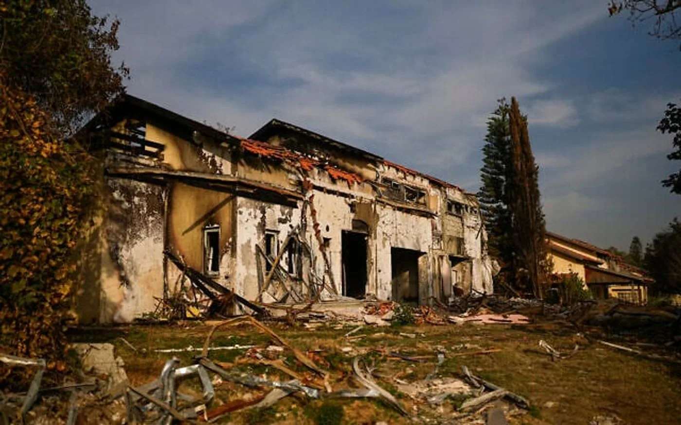 Houses destroyed during Hamas's brutal October 7 onslaught in Kibbutz Be'eri, seen on December 20, 2023.