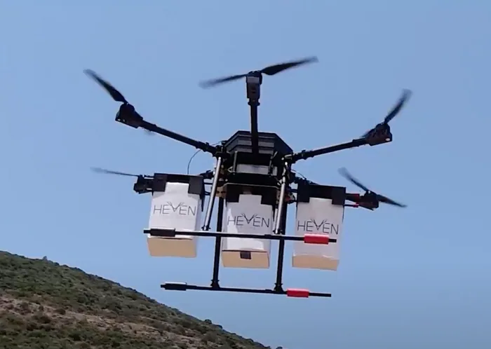 Heven Drones' Urban X with payload system deployed.