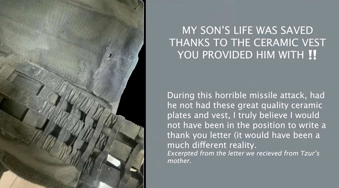 Tzur, the soldier saved by the protective vest and ceramic plates donated by the Alevy Family Foundation.